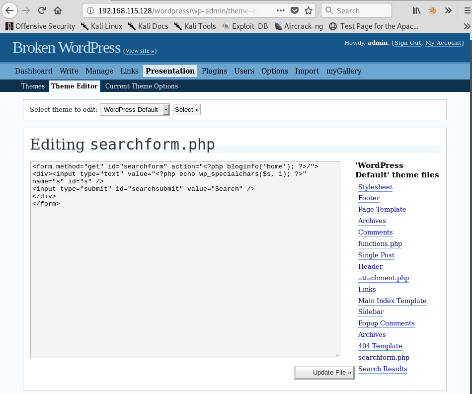  Editing the searchform.php File in the WordPress Default Theme 