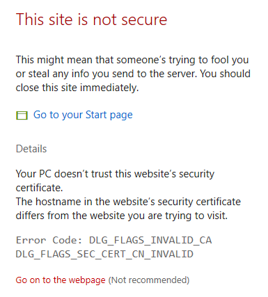  Certificate Warning, Select Go on to the webpage 