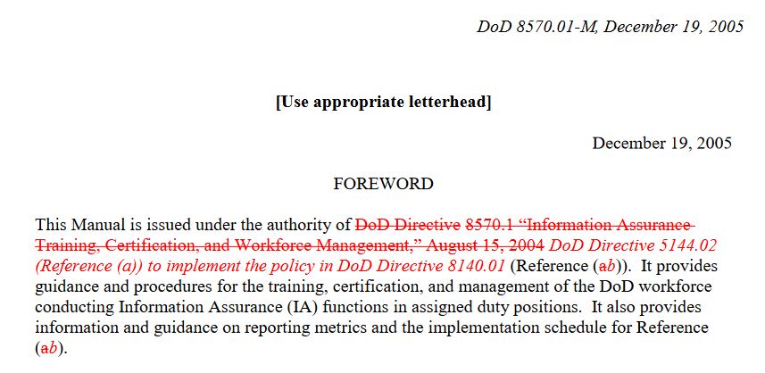  Changes added to DoD 8570.01-M to change applicability to DoDD 8140.01 